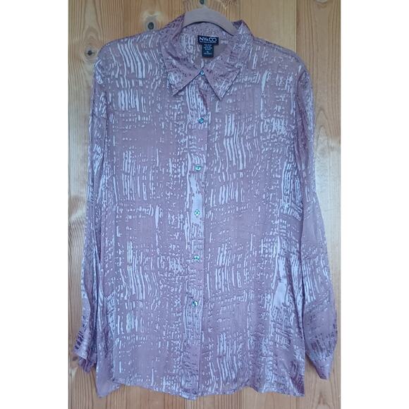NY & CO Silk Burn Out Velvet Button Up Blouse Tunic Women's XL Pastel Pink Y2K - Picture 2 of 7